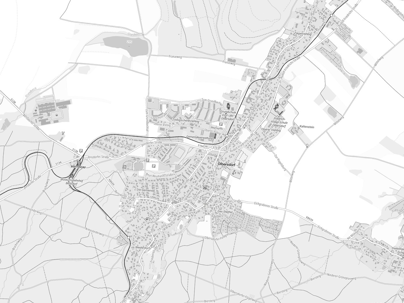 Kartenausschnitt Olbersdorf mit Gewässern