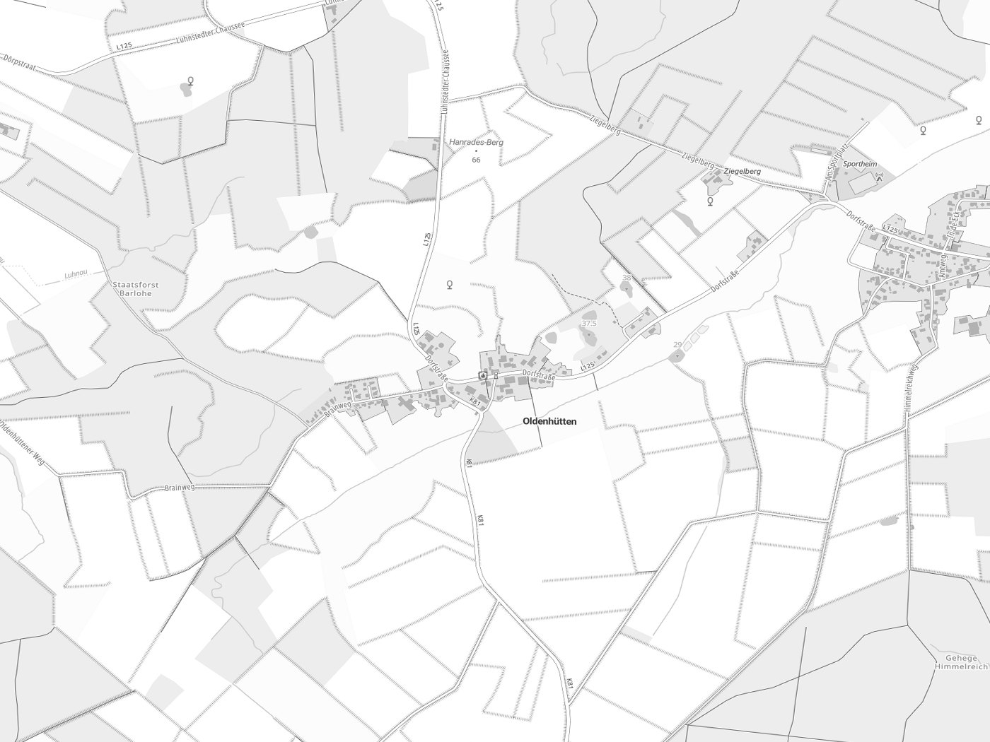 Kartenausschnitt Oldenhütten mit Gewässern