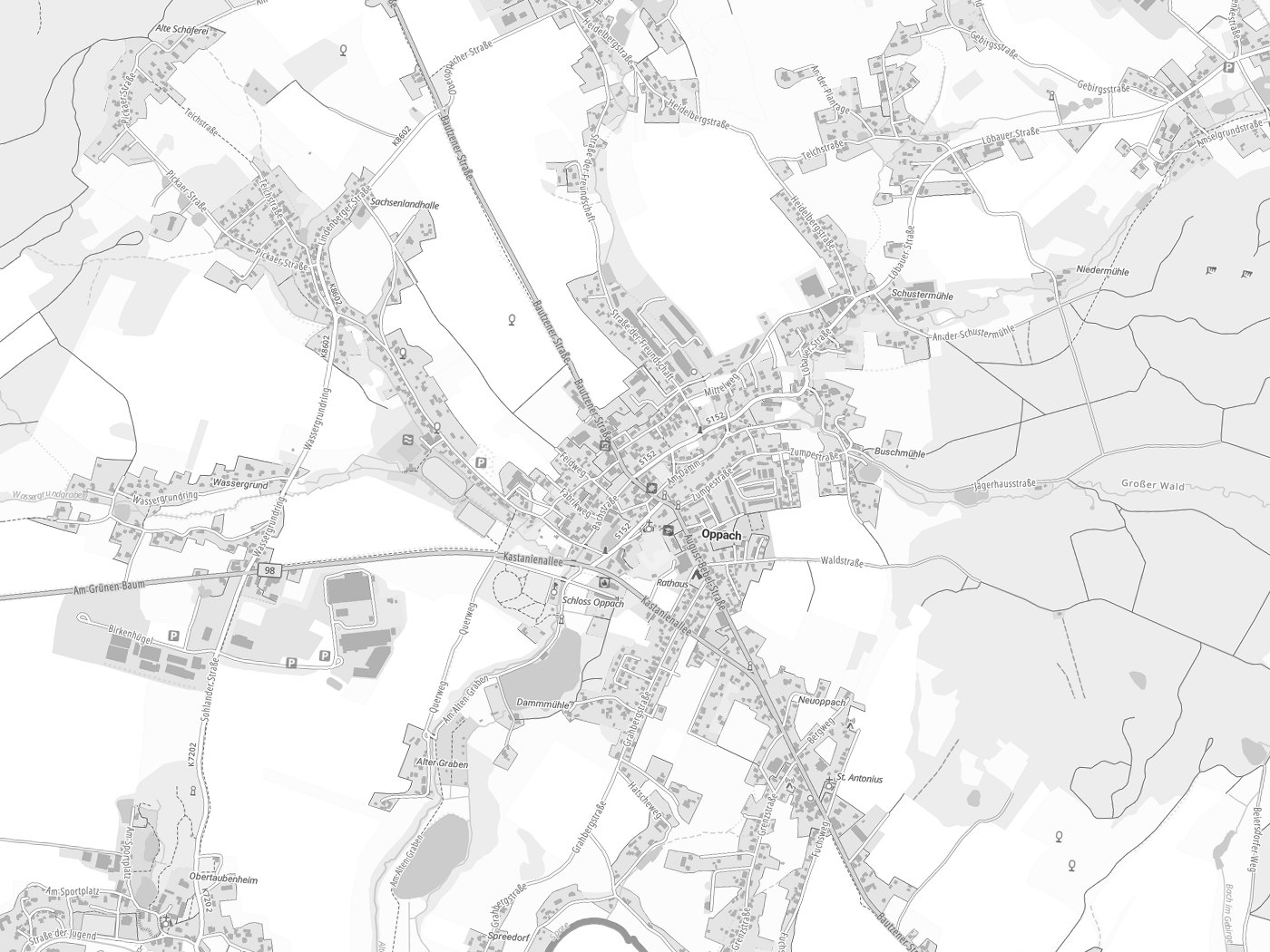 Kartenausschnitt Oppach mit Gewässern