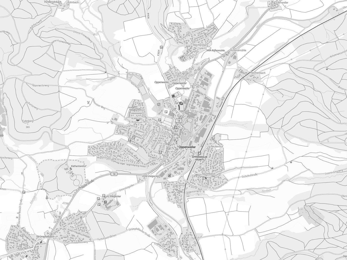 Kartenausschnitt Oppenweiler mit Gewässern