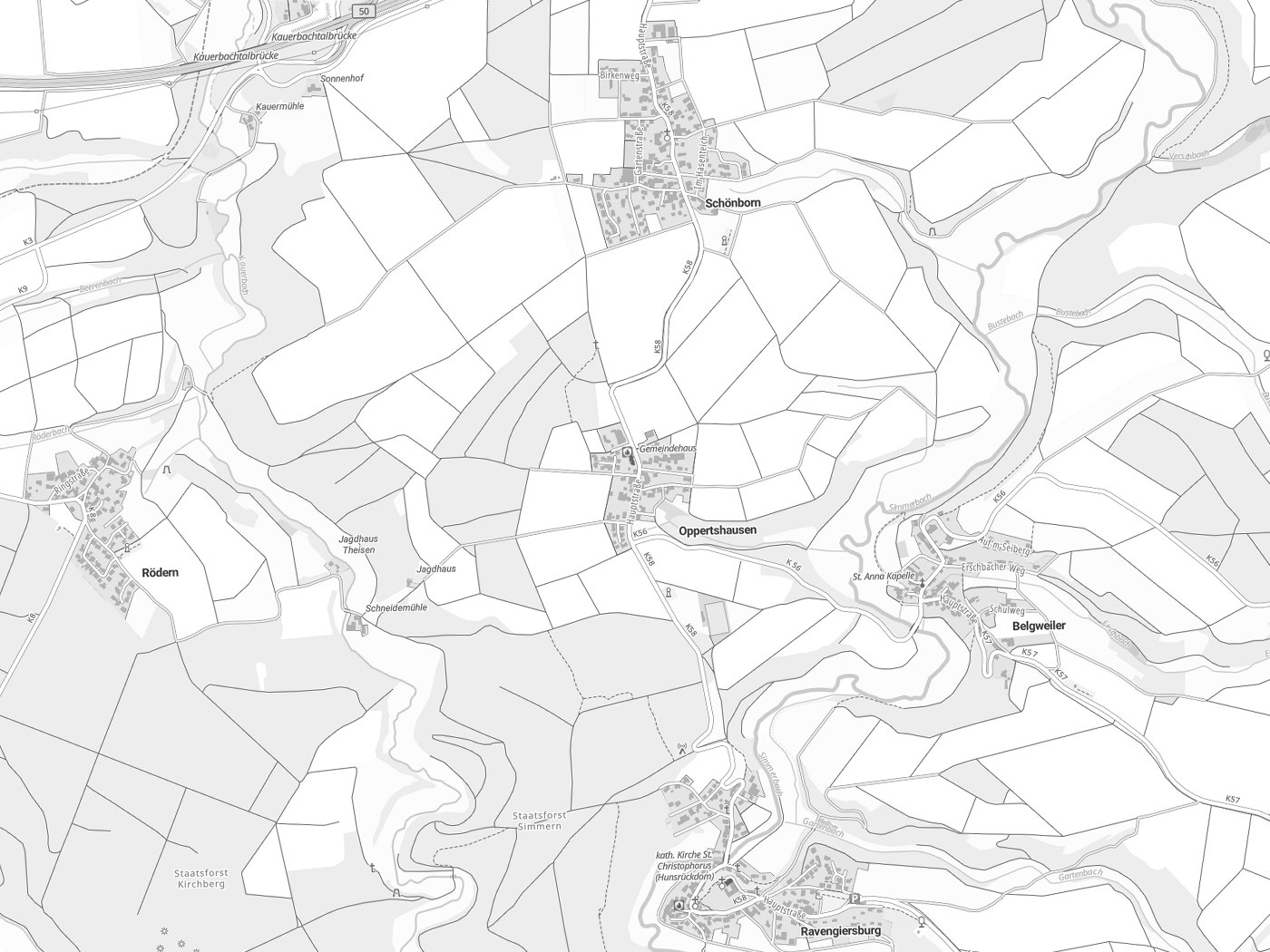 Kartenausschnitt Oppertshausen mit Gewässern