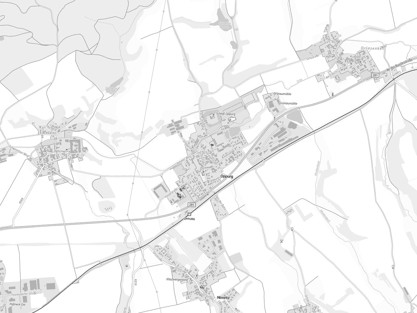 Kartenausschnitt Oppurg mit Gewässern