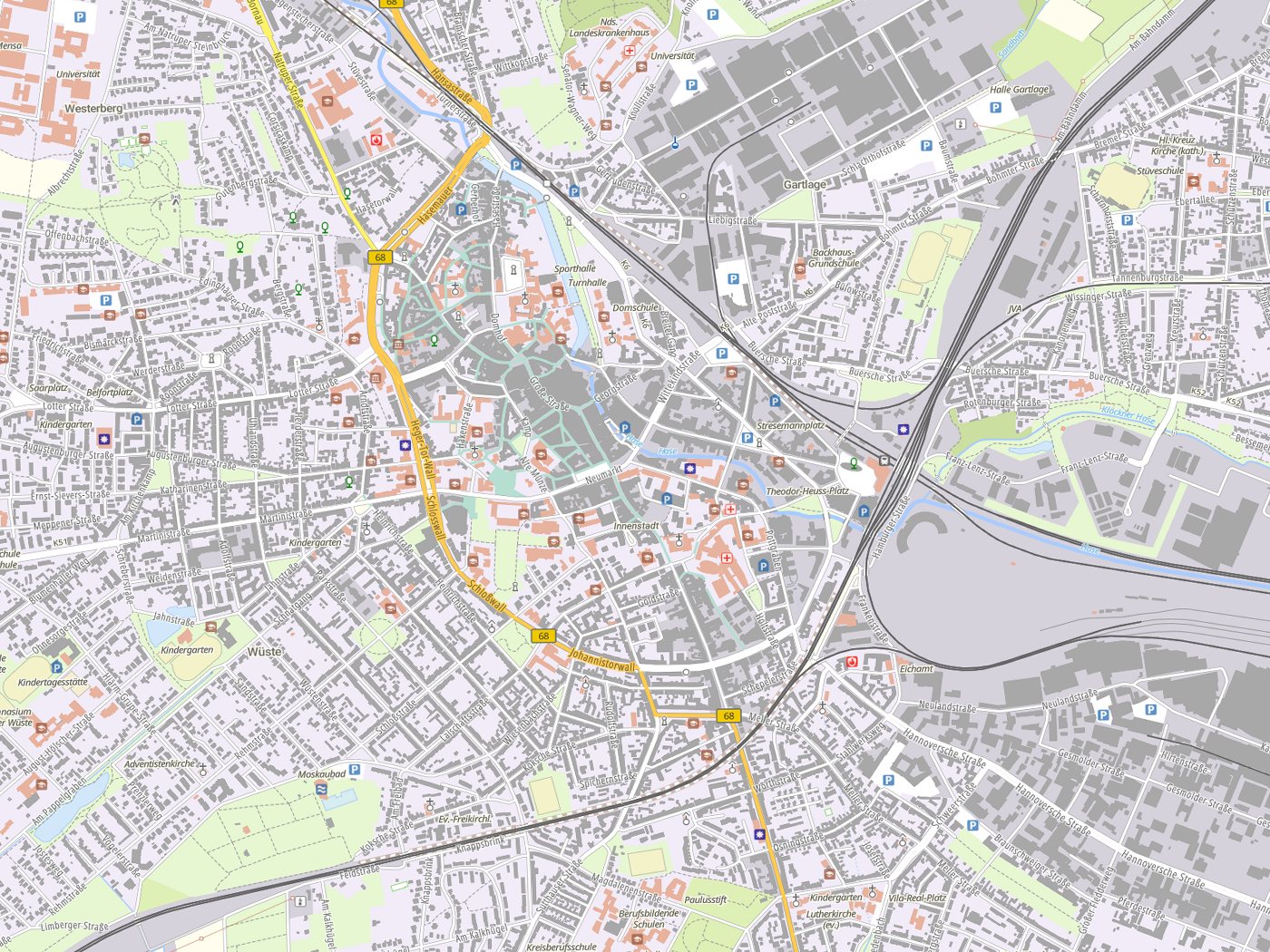 Kartenausschnitt Osnabrück mit Gewässern