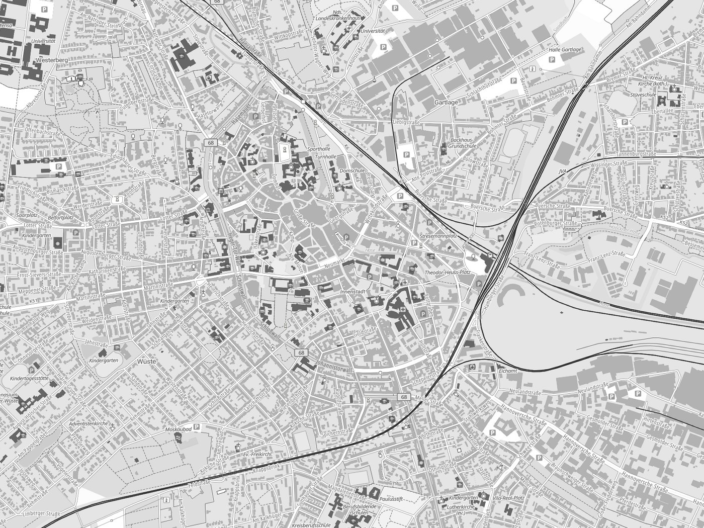Kartenausschnitt Osnabrück mit Gewässern