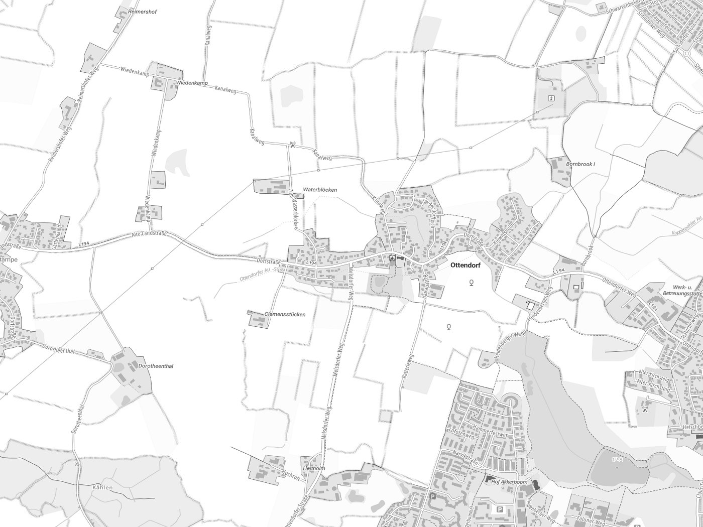 Kartenausschnitt Ottendorf mit Gewässern