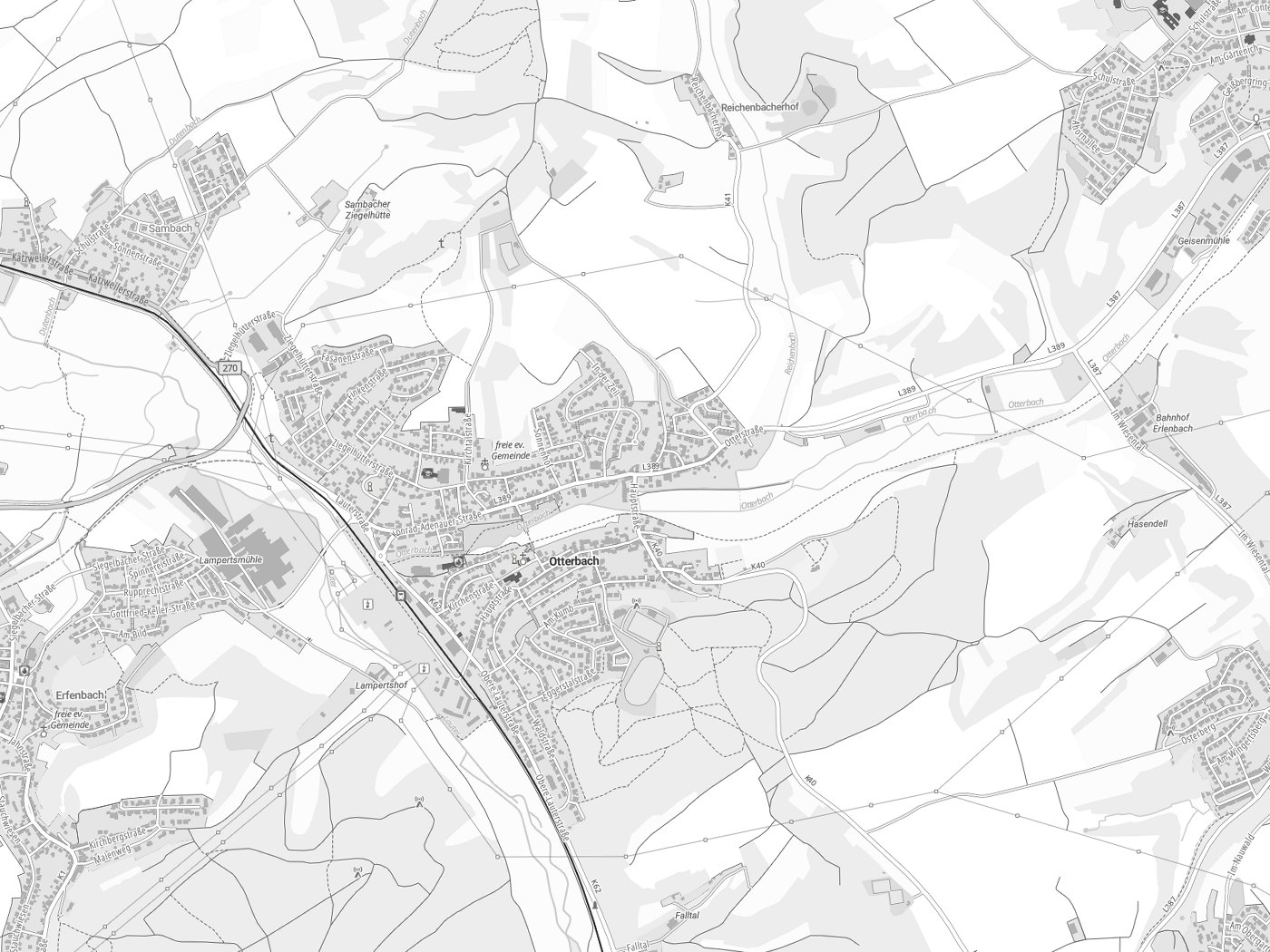Kartenausschnitt Otterbach mit Gewässern