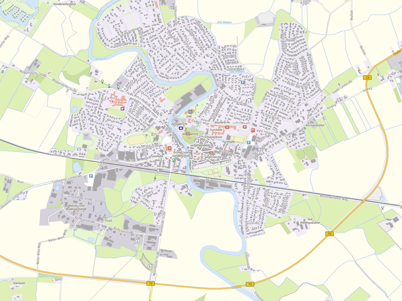 Kartenausschnitt Otterndorf mit Gewässern