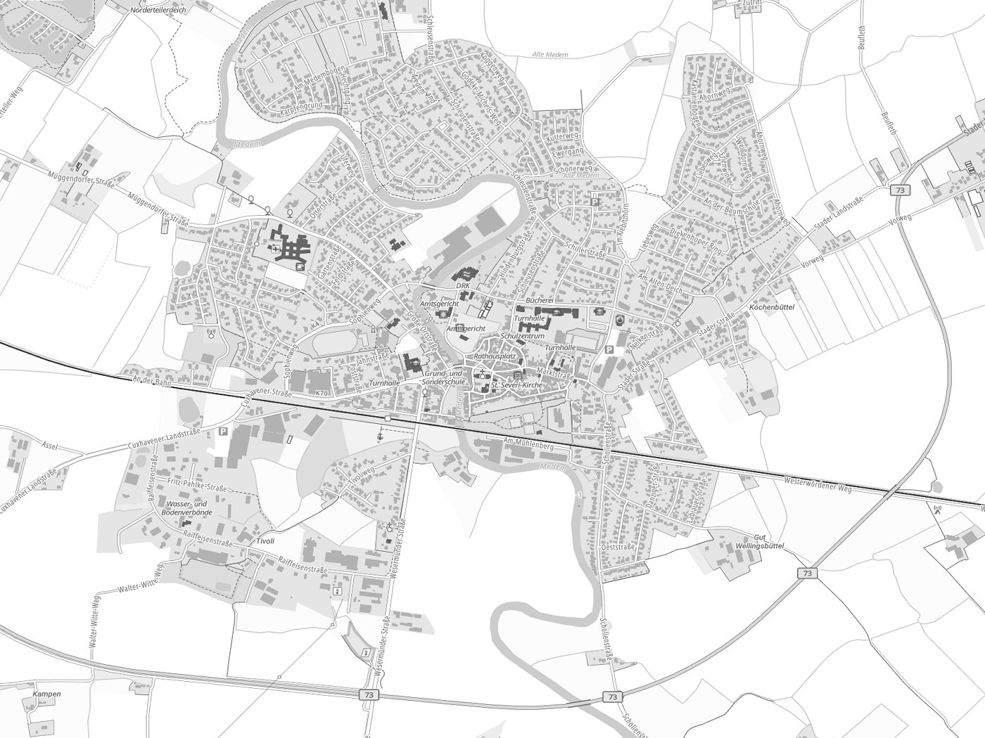 Kartenausschnitt Otterndorf mit Gewässern