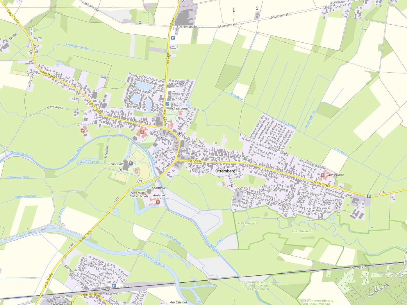 Kartenausschnitt Ottersberg mit Gewässern