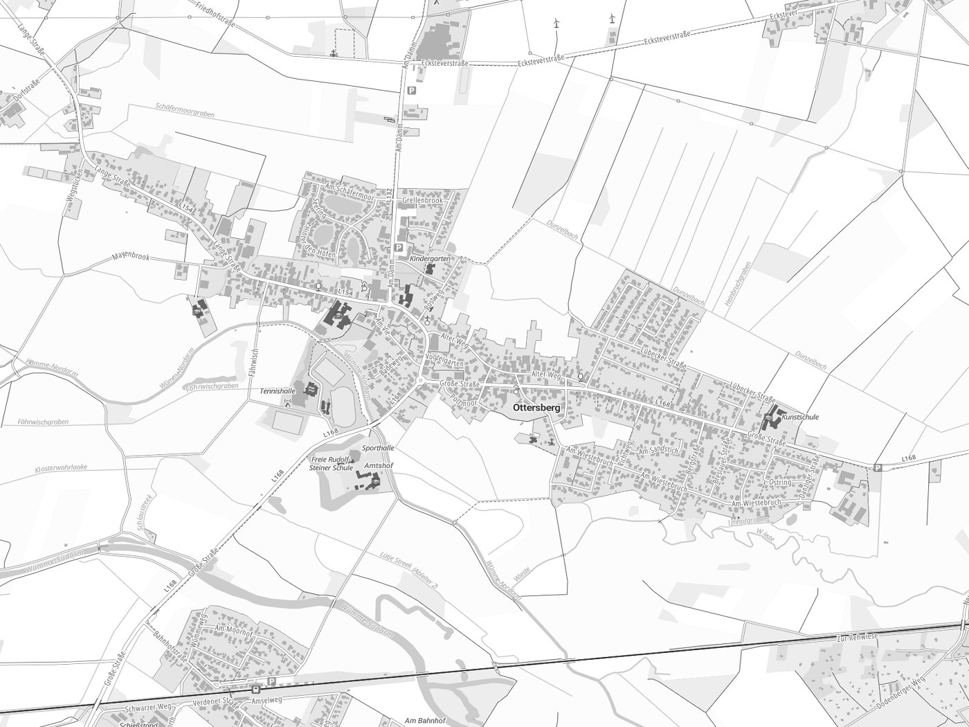 Kartenausschnitt Ottersberg mit Gewässern