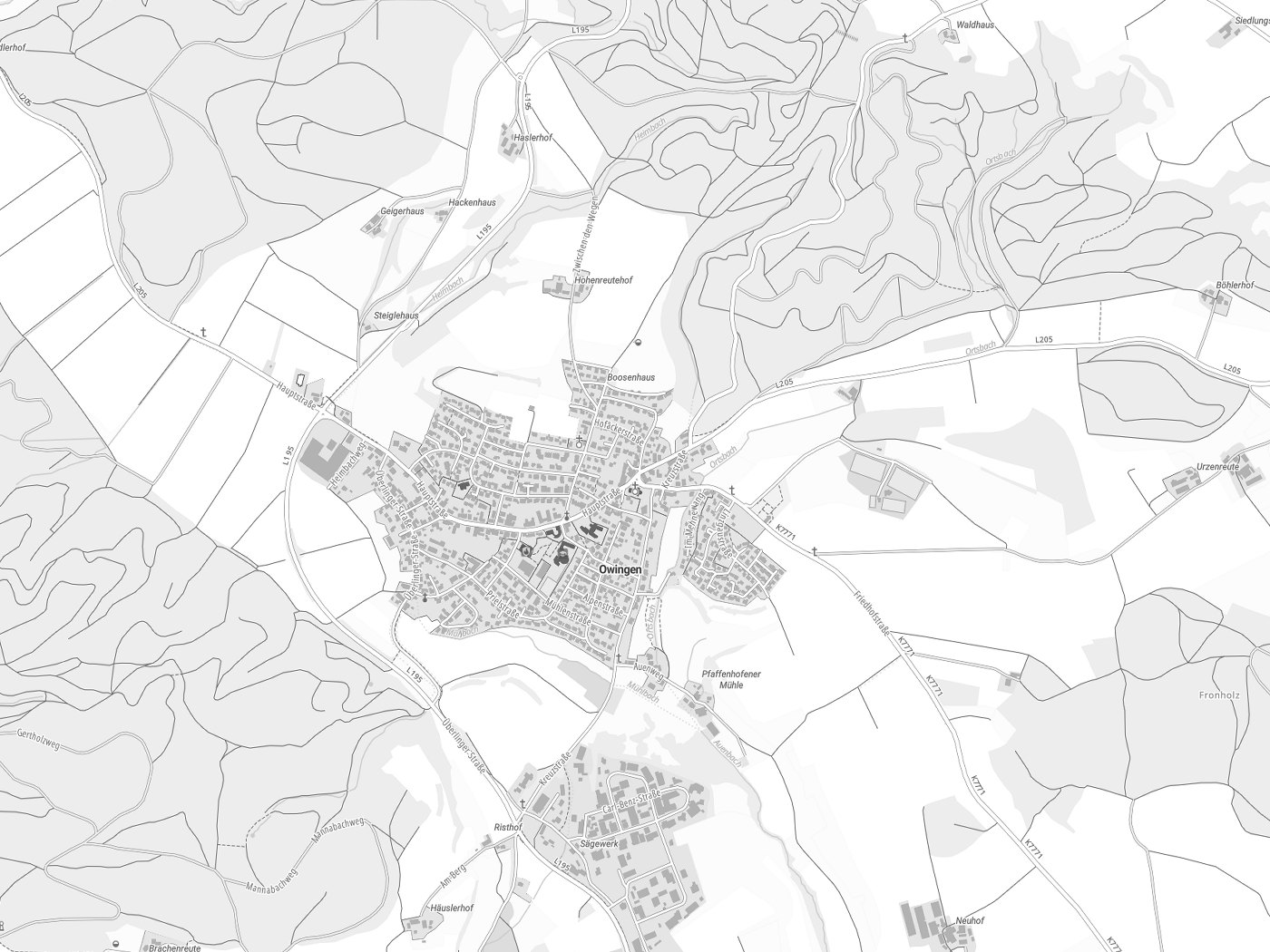Kartenausschnitt Owingen mit Gewässern