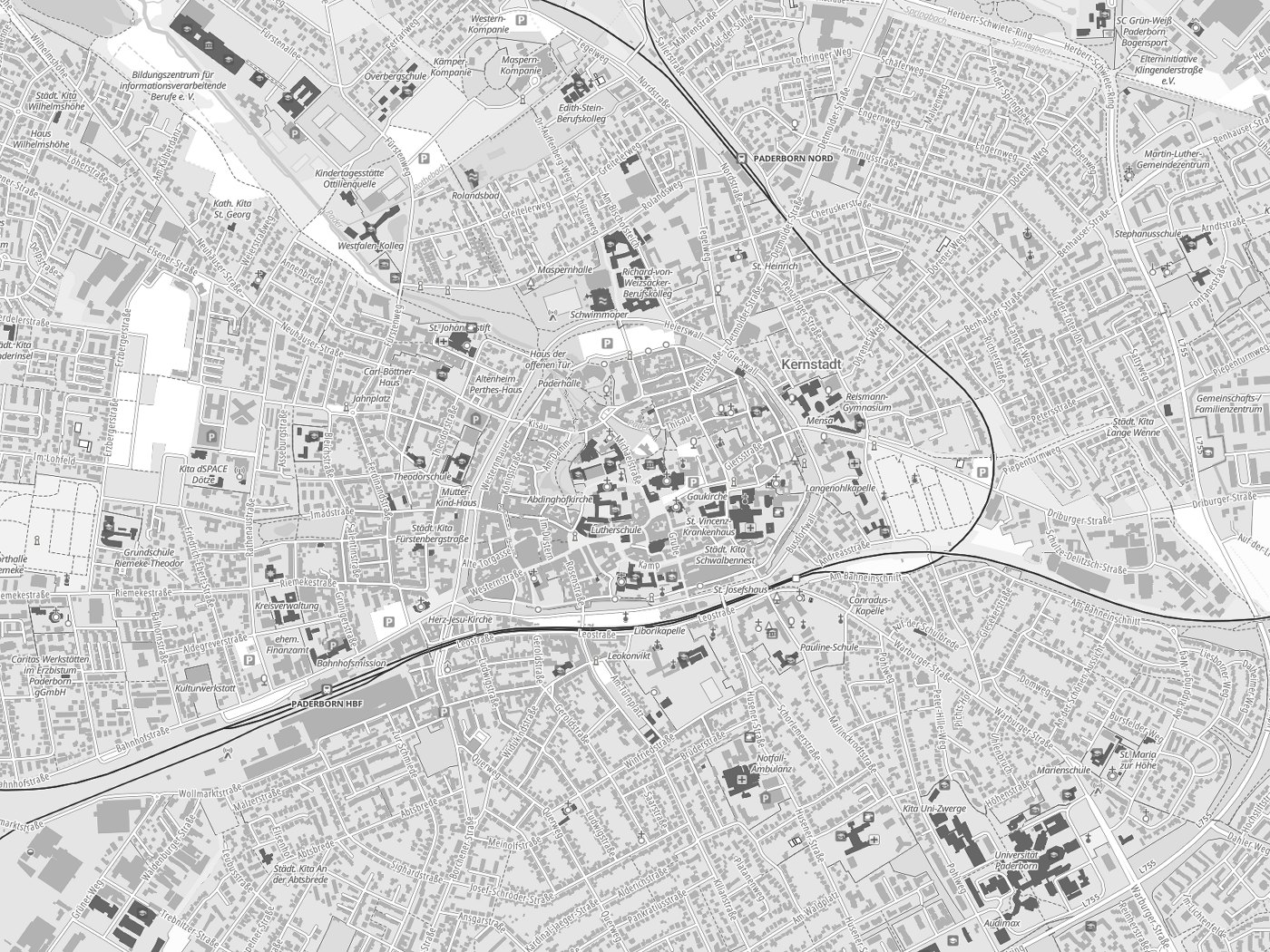 Kartenausschnitt Paderborn mit Gewässern