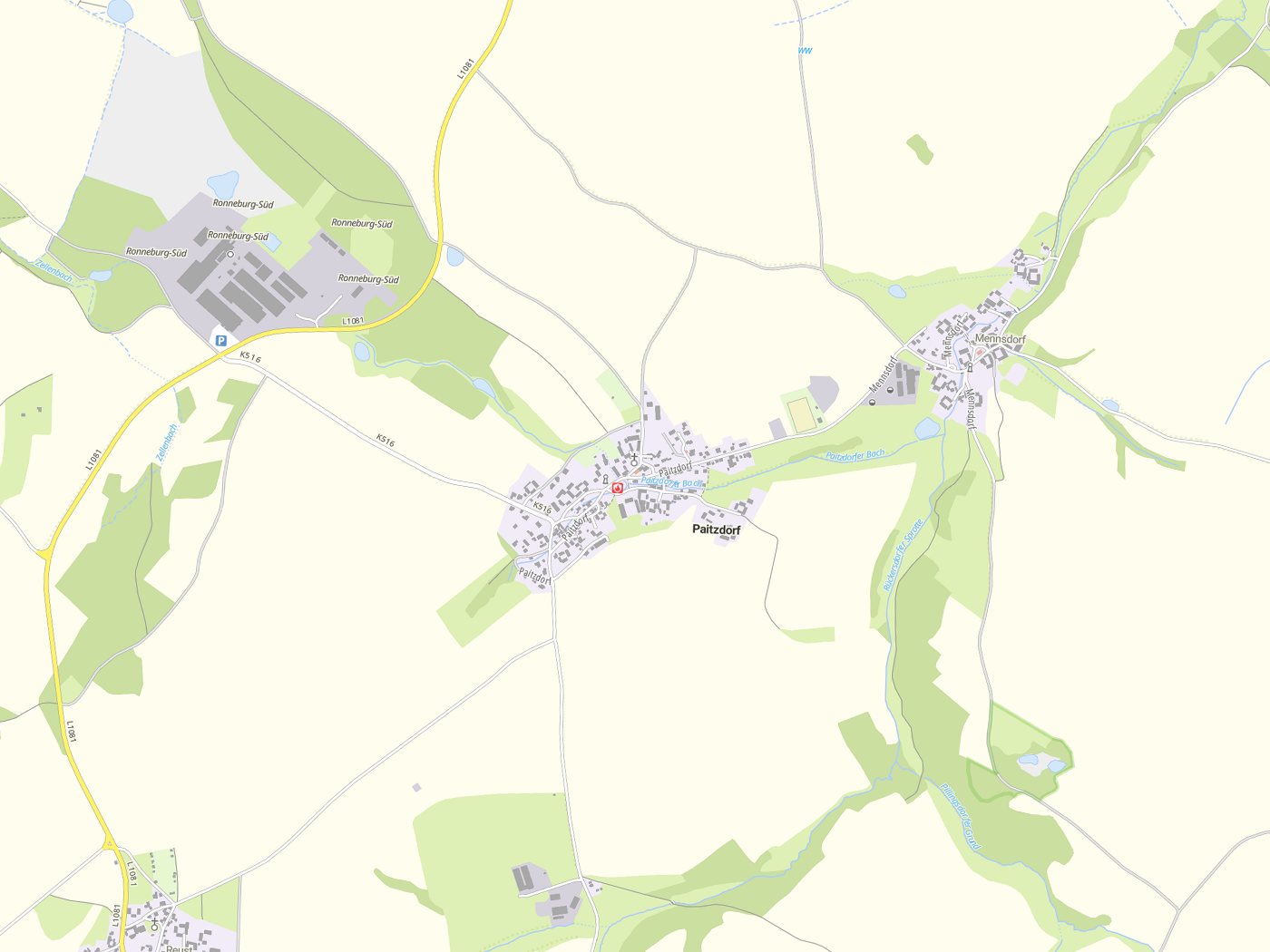 Kartenausschnitt Paitzdorf mit Gewässern
