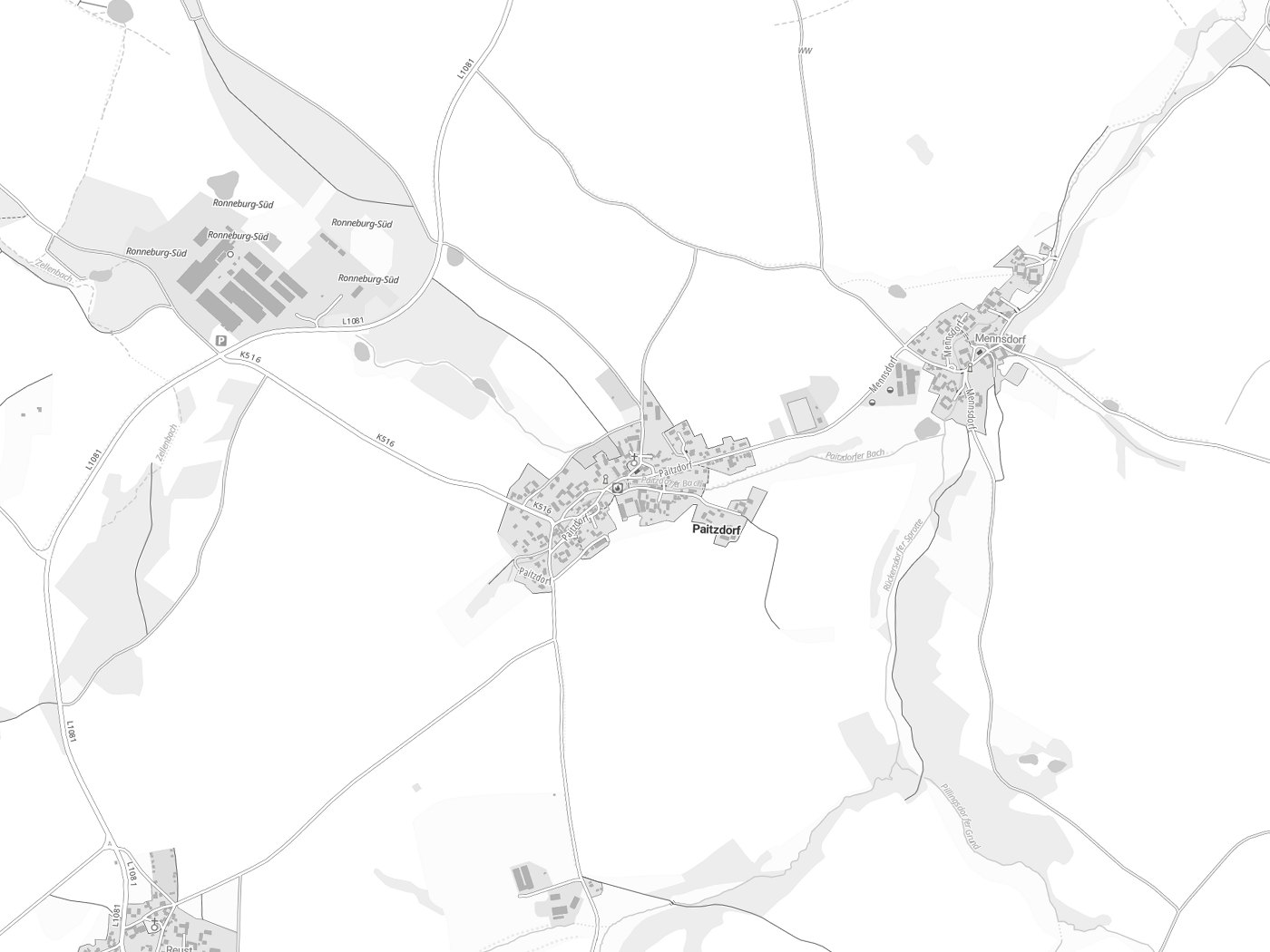 Kartenausschnitt Paitzdorf mit Gewässern