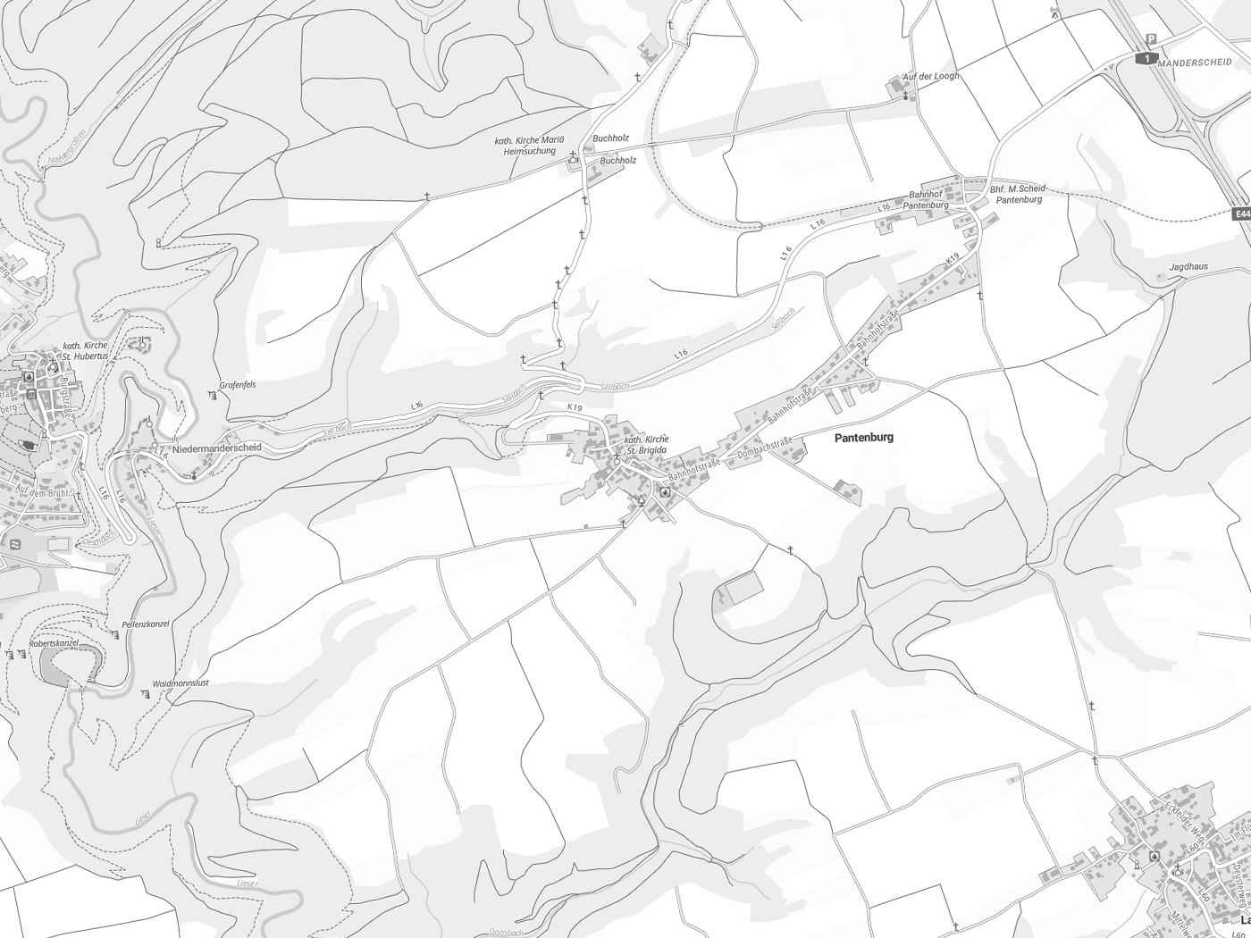 Kartenausschnitt Pantenburg mit Gewässern