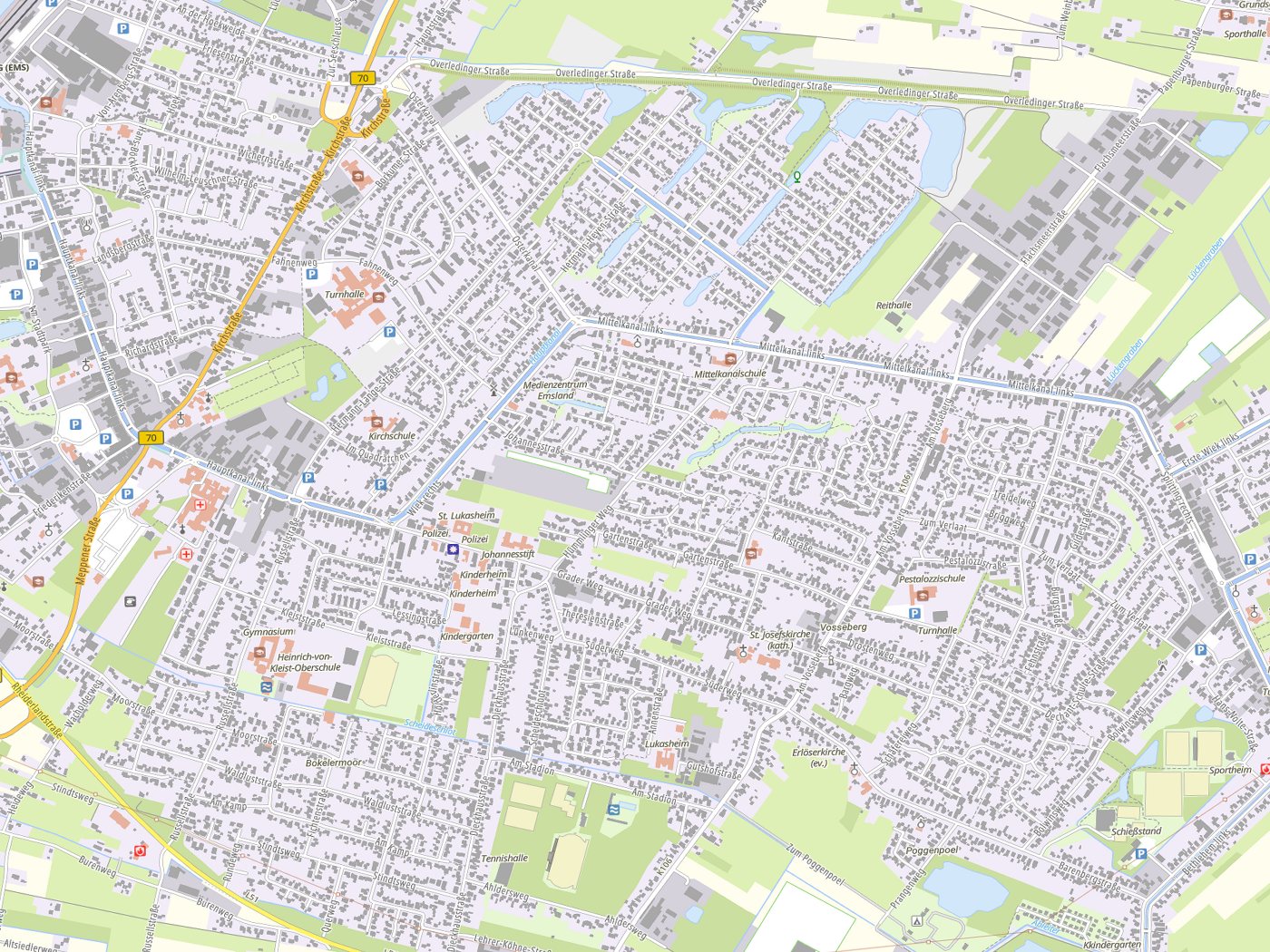 Kartenausschnitt Papenburg mit Gewässern