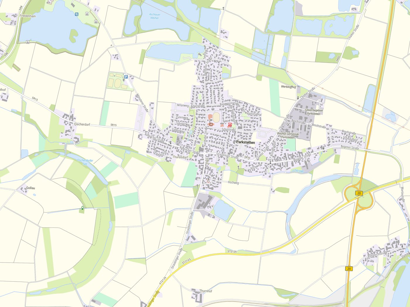 Kartenausschnitt Parkstetten mit Gewässern