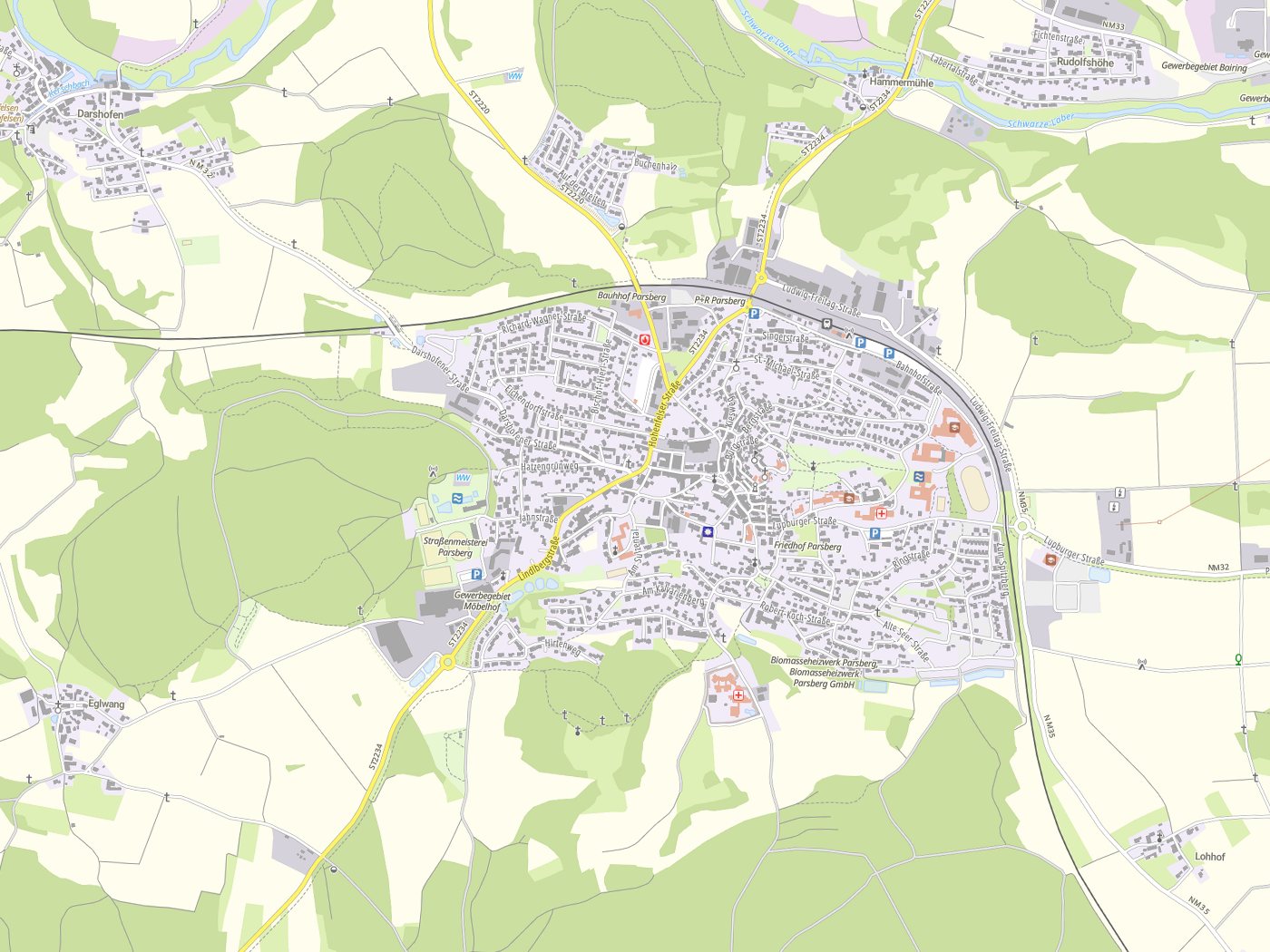 Kartenausschnitt Parsberg mit Gewässern