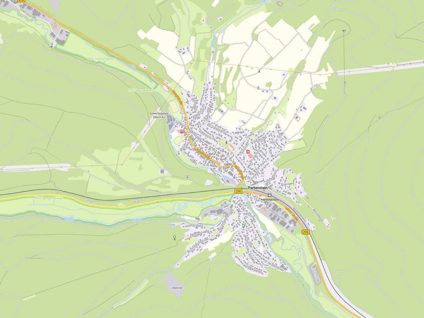 Kartenausschnitt Partenstein mit Gewässern
