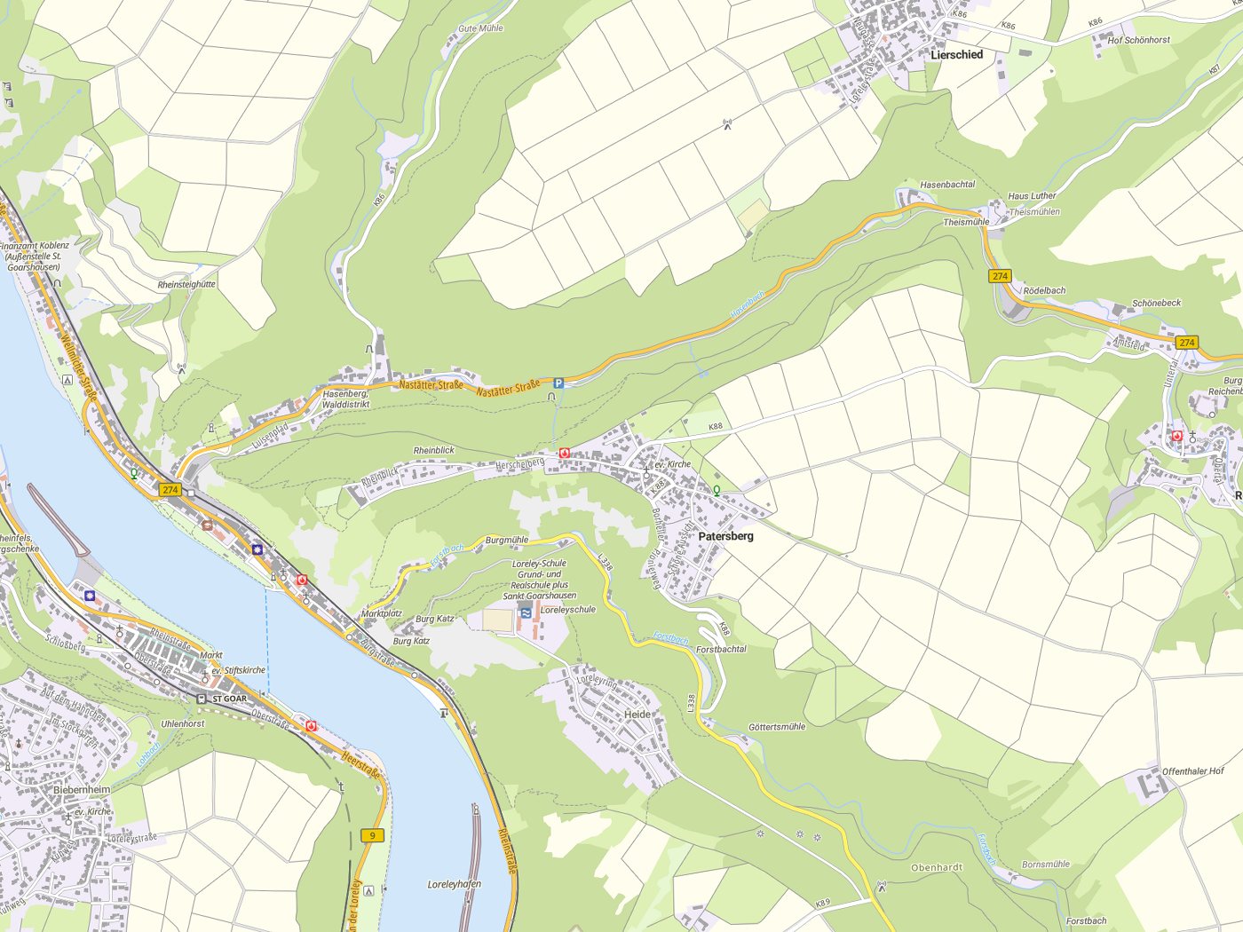 Kartenausschnitt Patersberg mit Gewässern