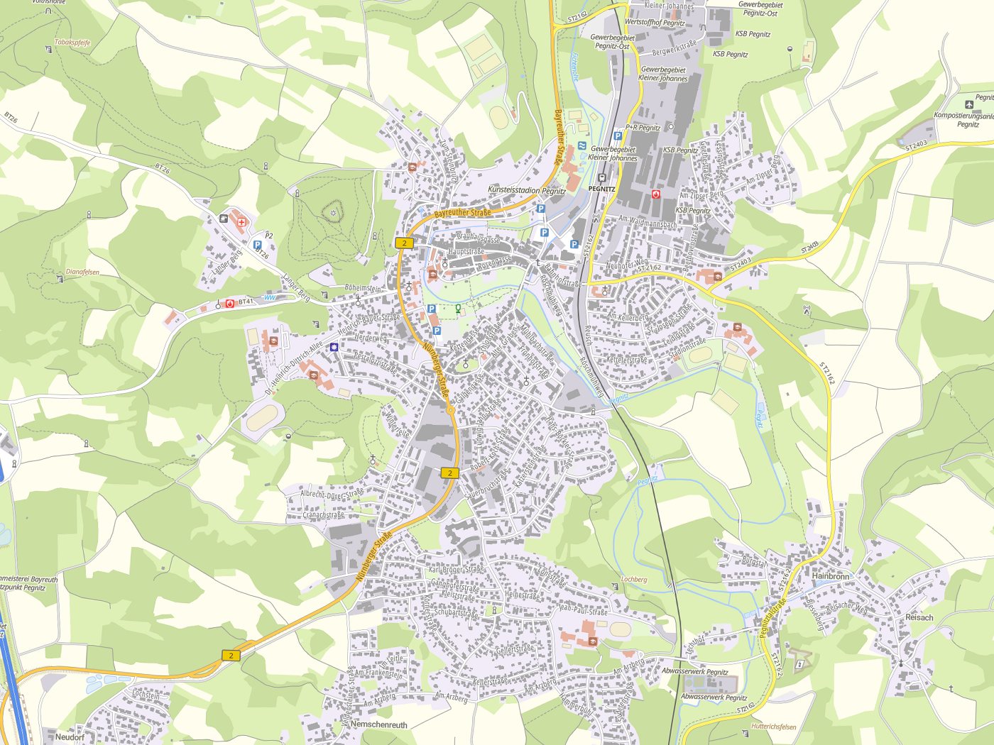 Kartenausschnitt Pegnitz mit Gewässern