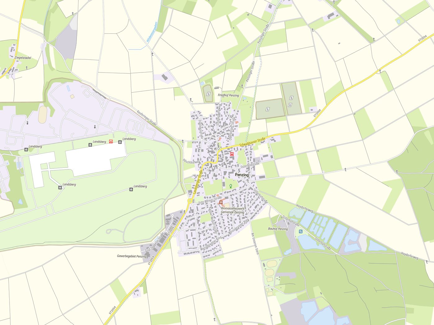Kartenausschnitt Penzing mit Gewässern