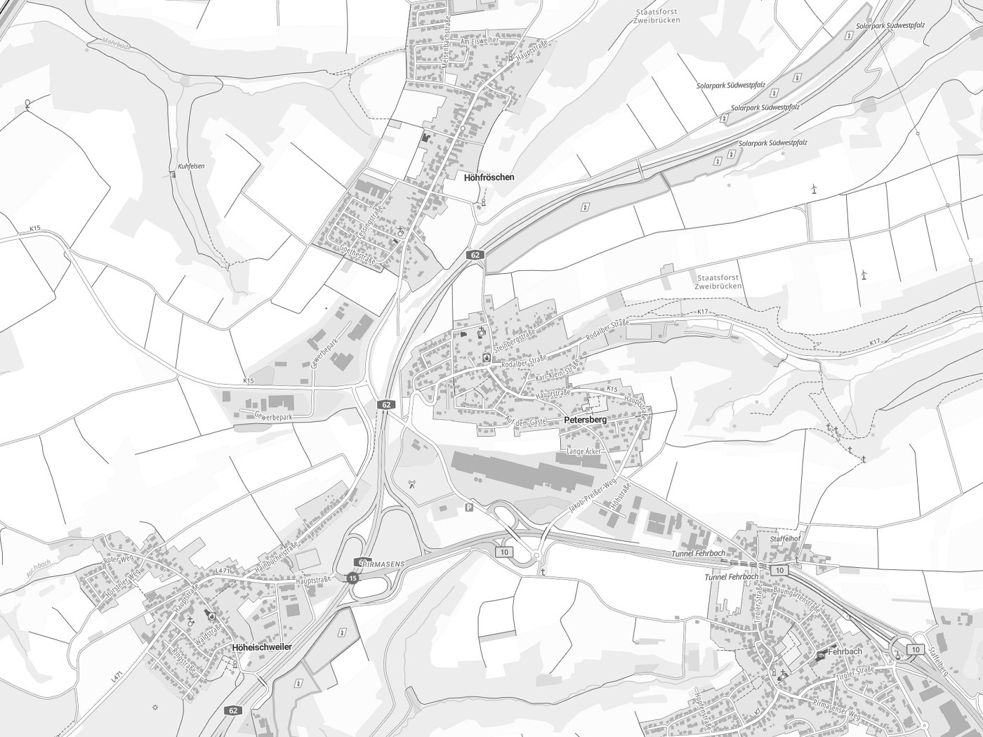 Kartenausschnitt Petersberg mit Gewässern