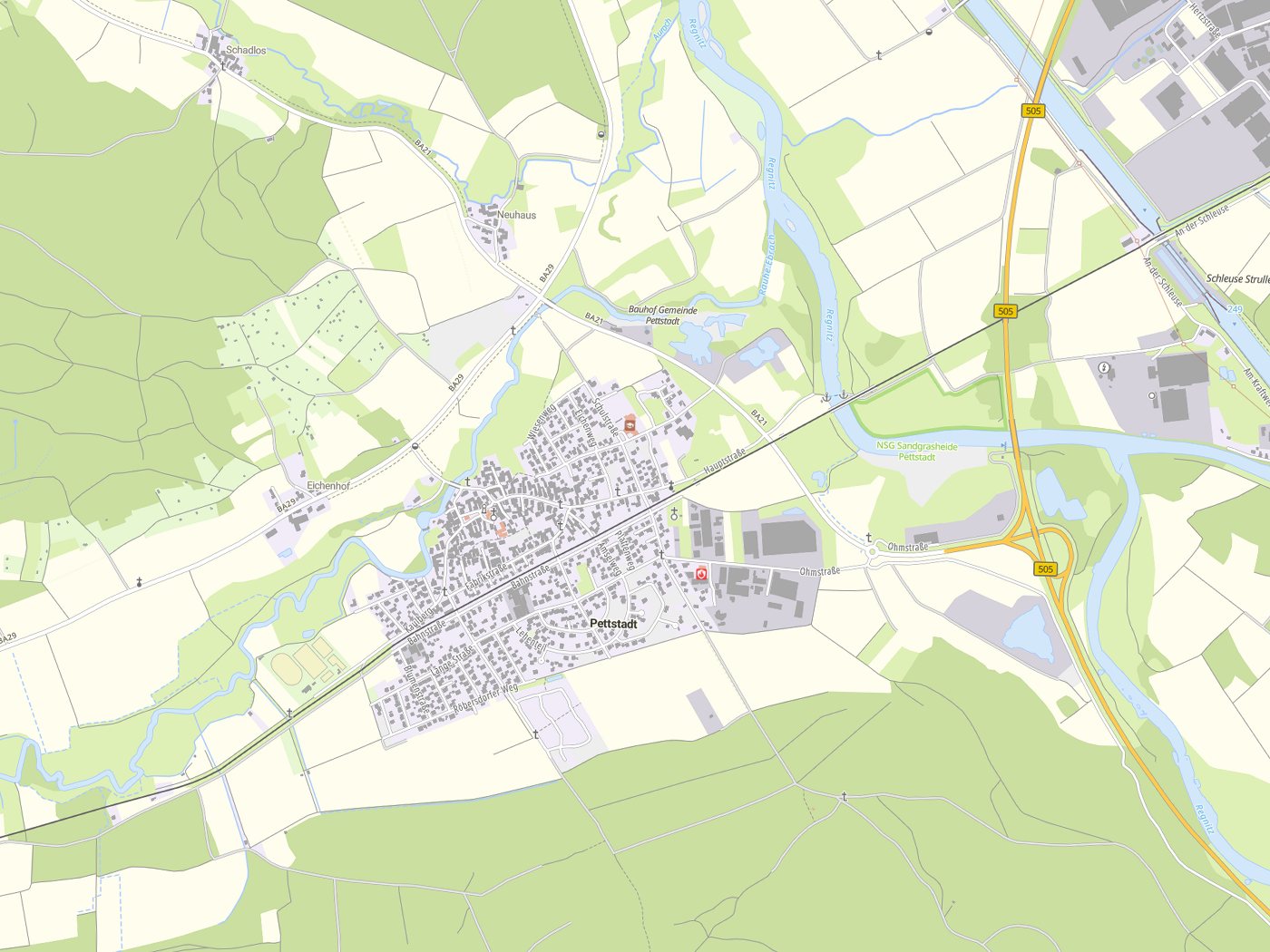 Kartenausschnitt Pettstadt mit Gewässern