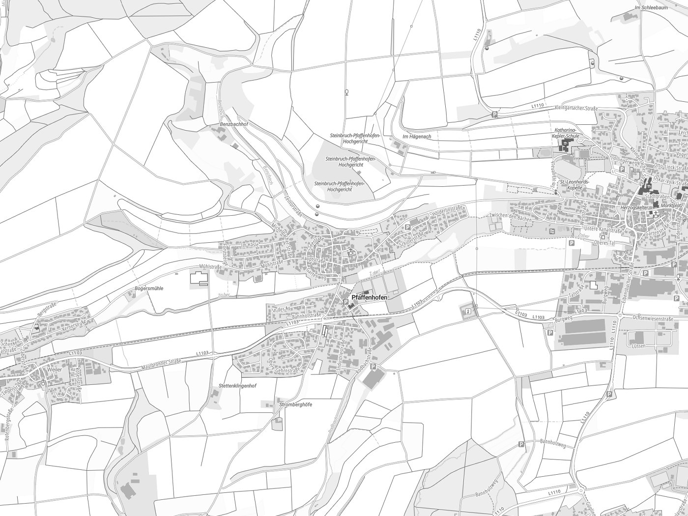 Kartenausschnitt Pfaffenhofen mit Gewässern
