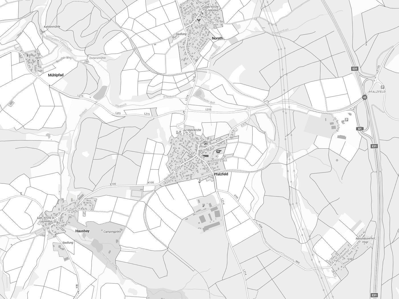 Kartenausschnitt Pfalzfeld mit Gewässern