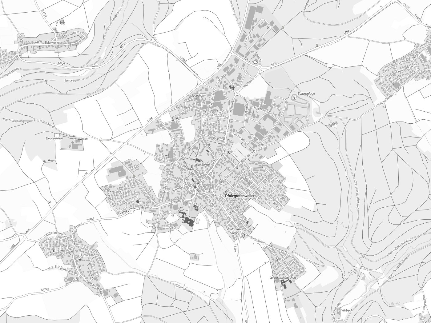 Kartenausschnitt Pfalzgrafenweiler mit Gewässern