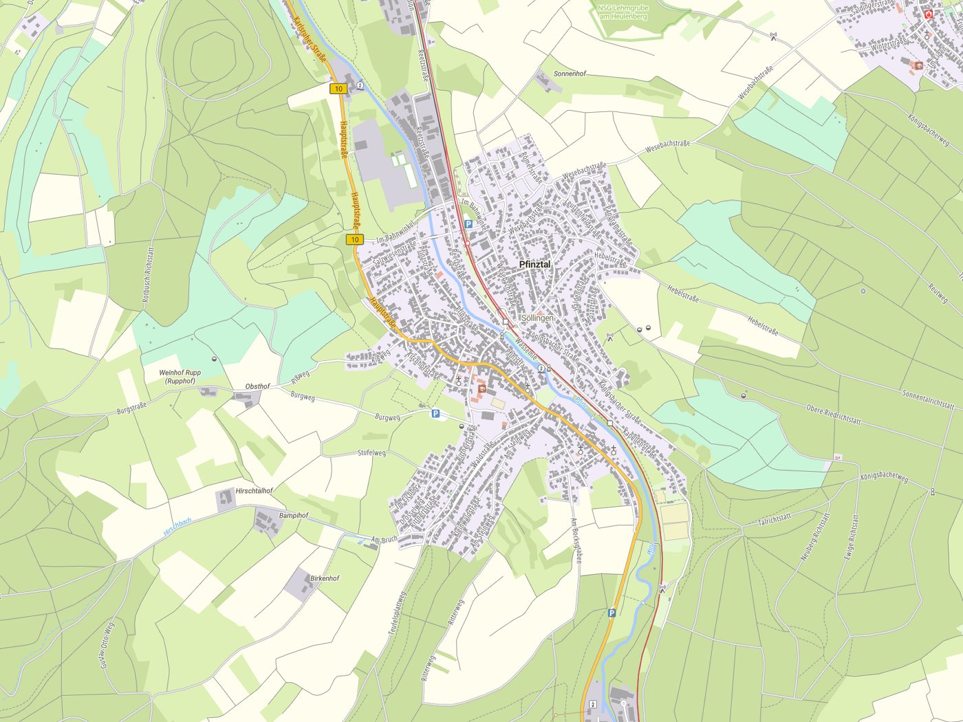 Kartenausschnitt Pfinztal mit Gewässern