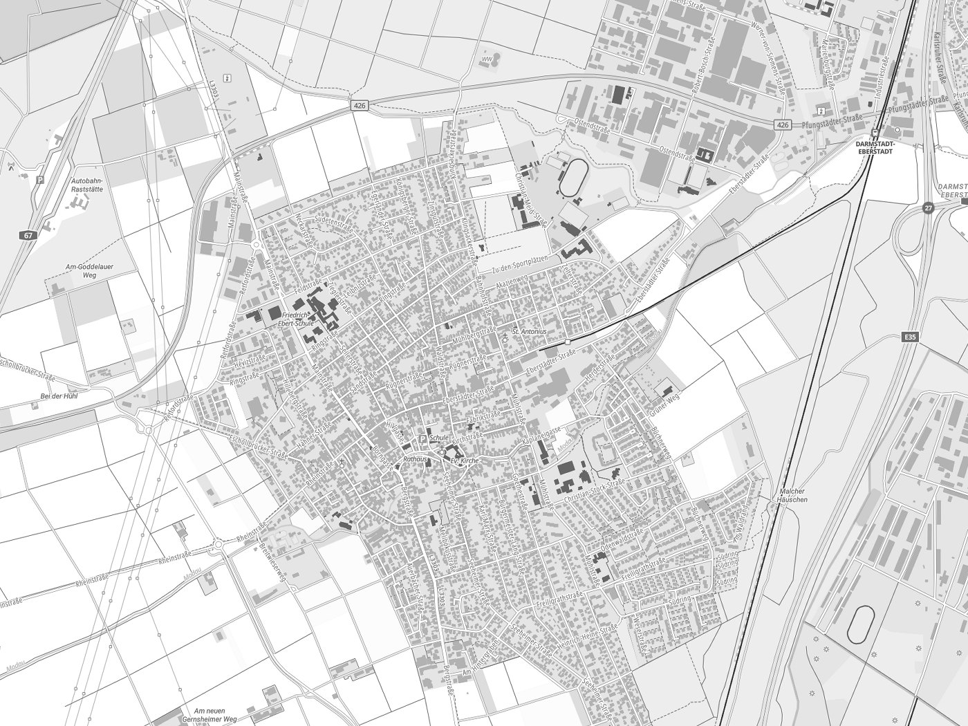 Kartenausschnitt Pfungstadt mit Gewässern