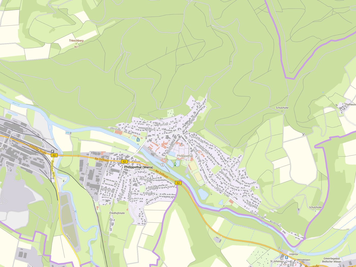 Kartenausschnitt Philippsthal (Werra) mit Gewässern
