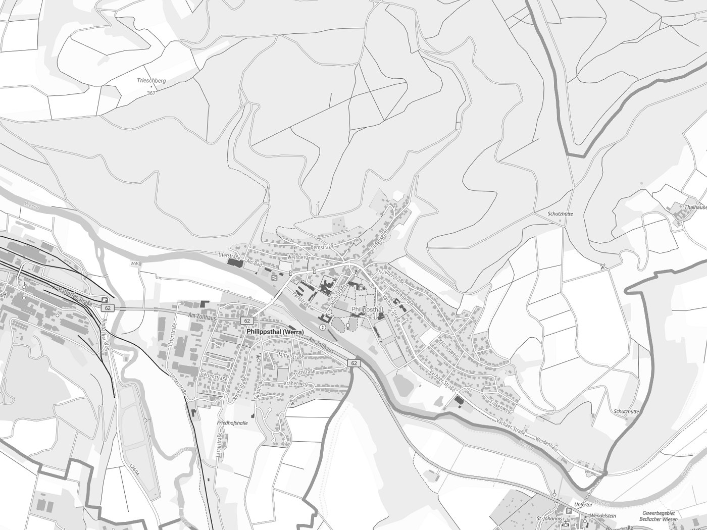 Kartenausschnitt Philippsthal (Werra) mit Gewässern