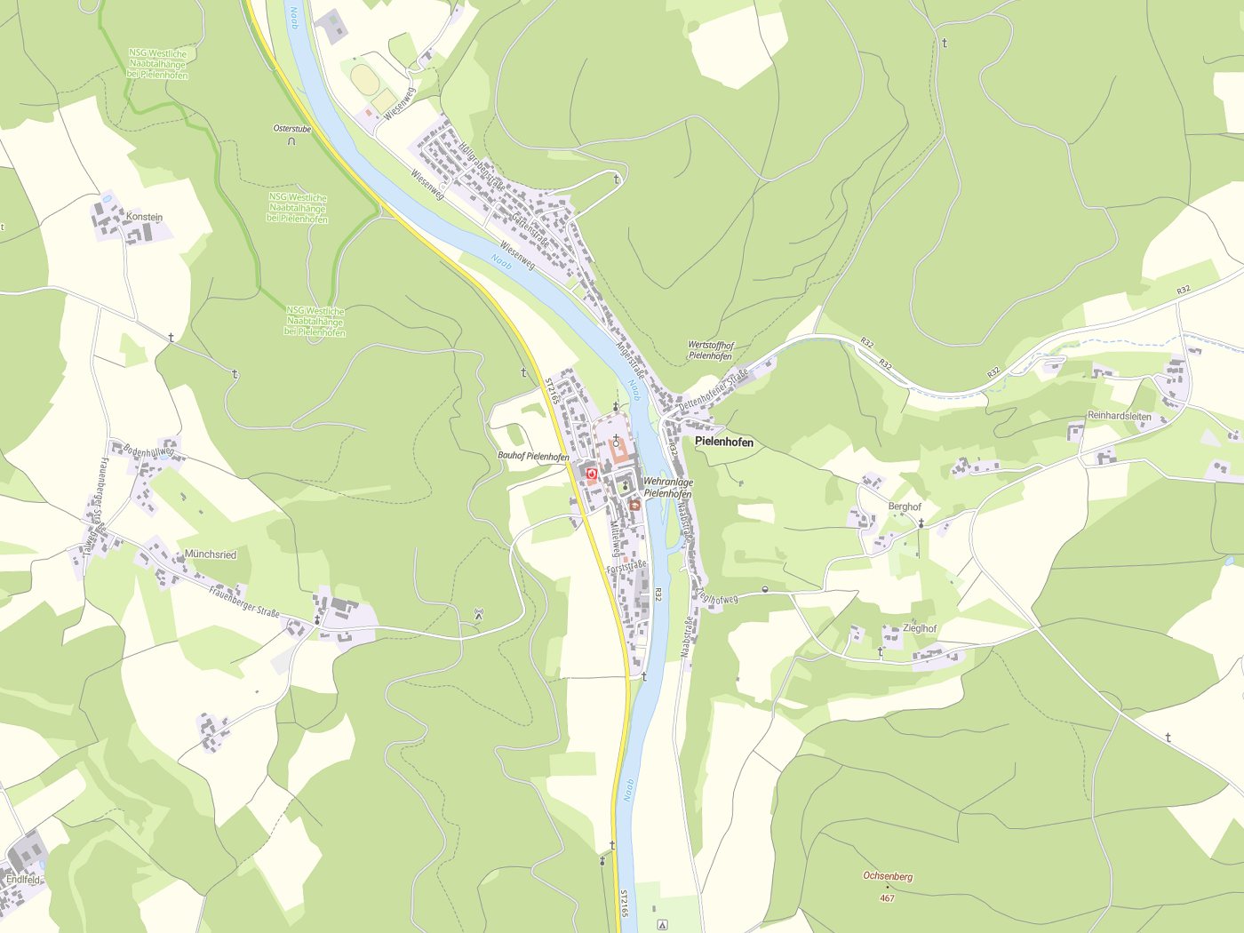 Kartenausschnitt Pielenhofen mit Gewässern