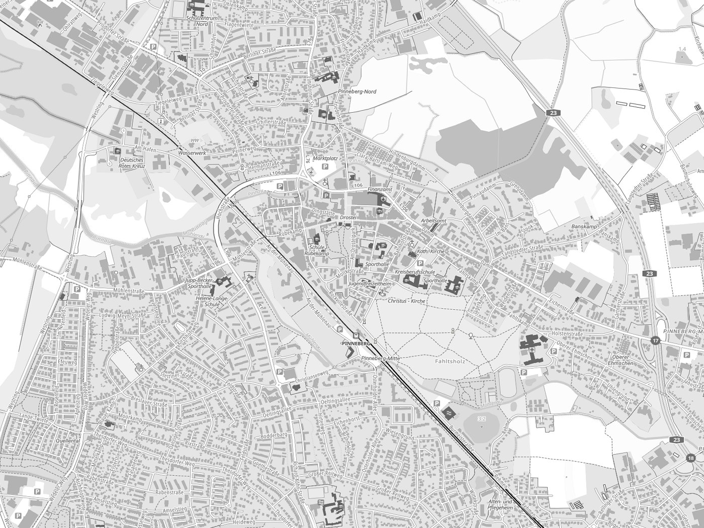 Kartenausschnitt Pinneberg mit Gewässern
