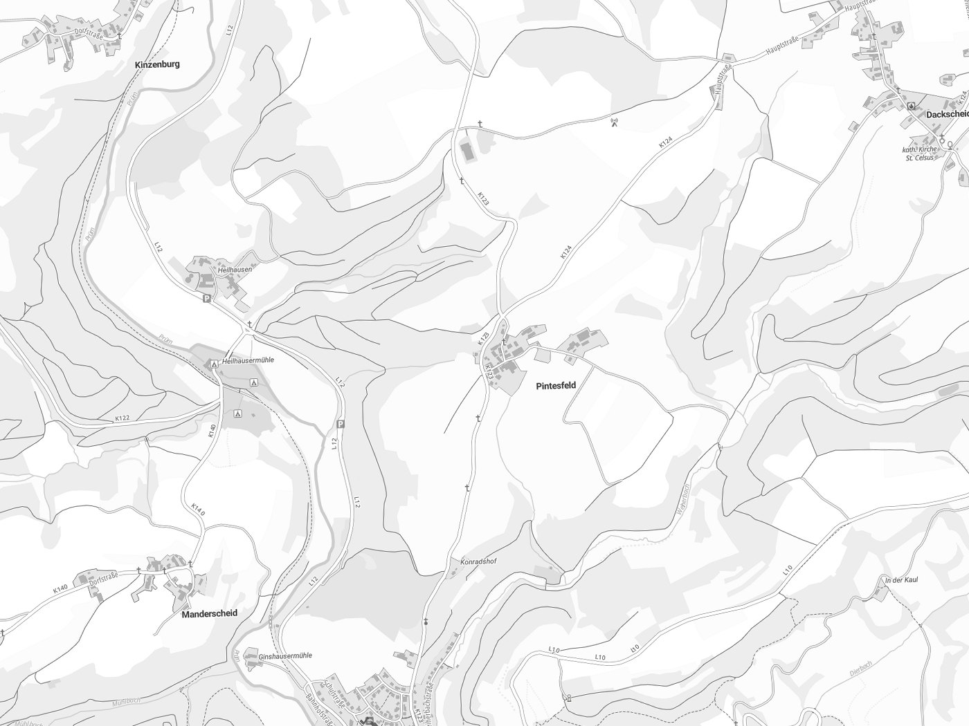 Kartenausschnitt Pintesfeld mit Gewässern