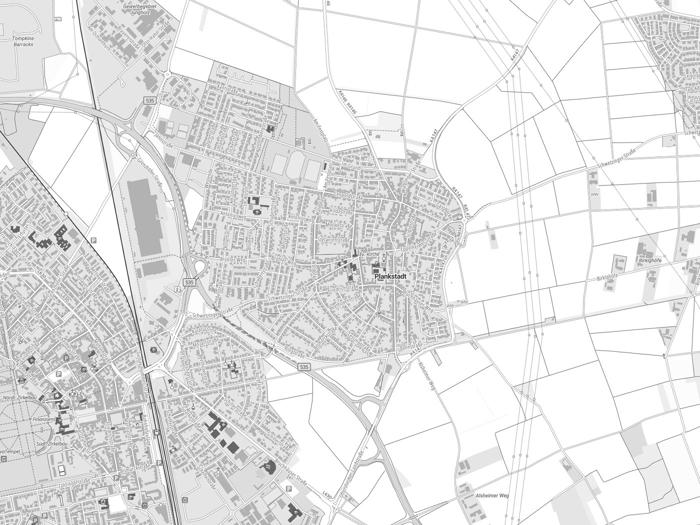 Kartenausschnitt Plankstadt mit Gewässern