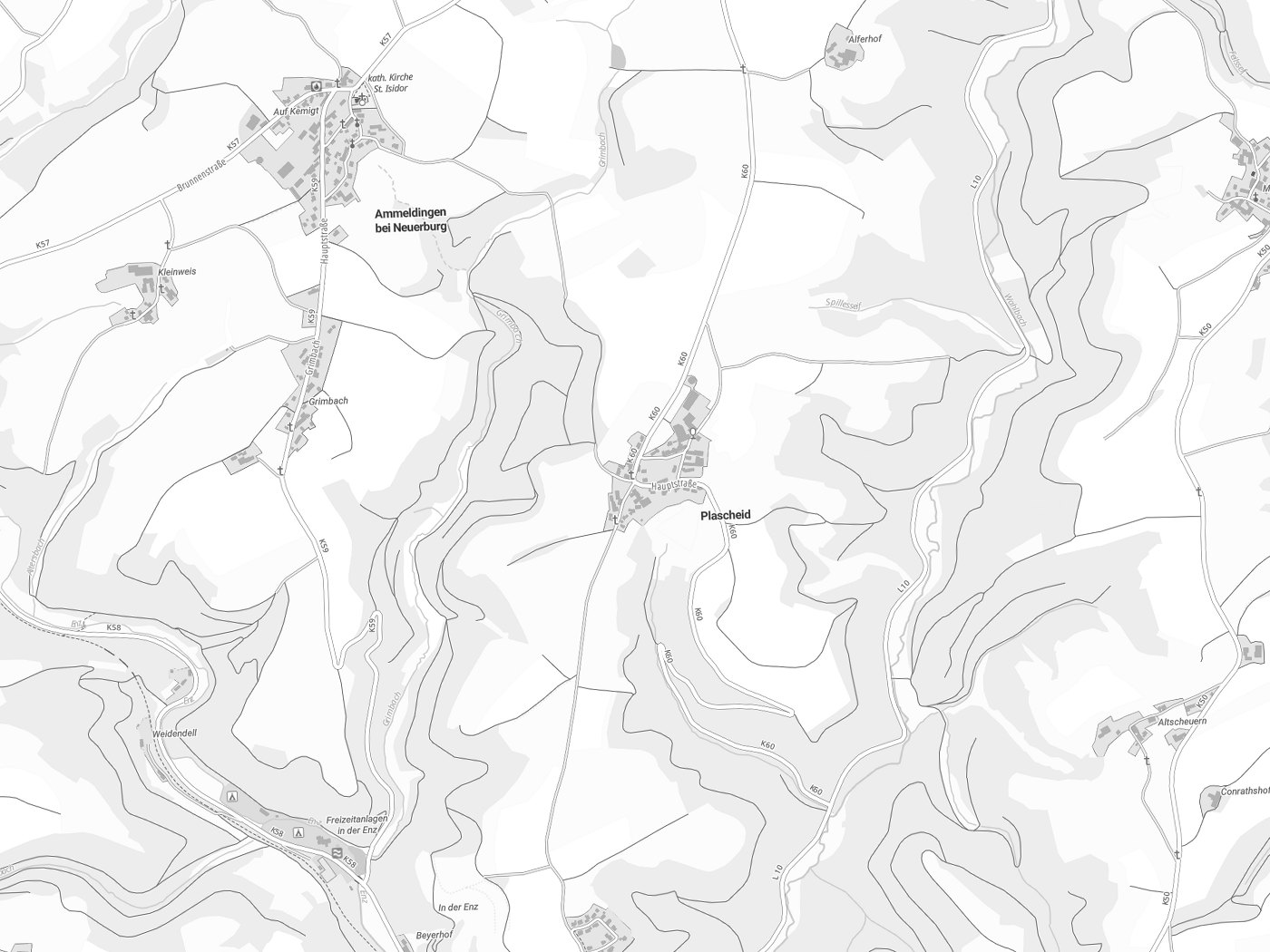 Kartenausschnitt Plascheid mit Gewässern