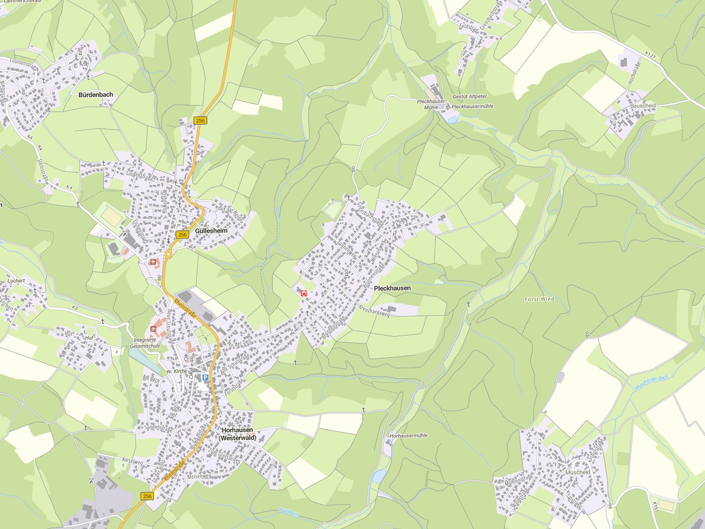 Kartenausschnitt Pleckhausen mit Gewässern
