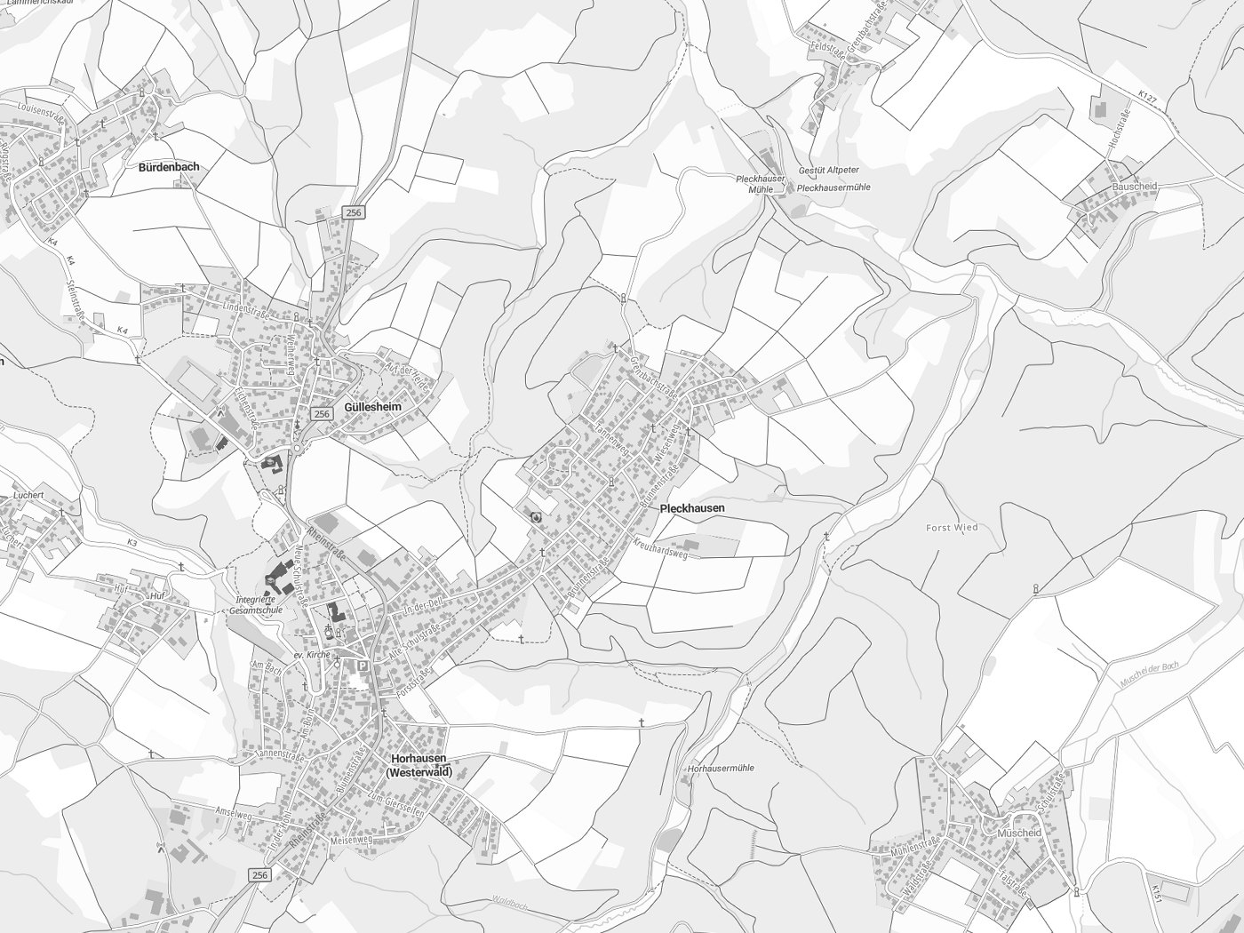 Kartenausschnitt Pleckhausen mit Gewässern