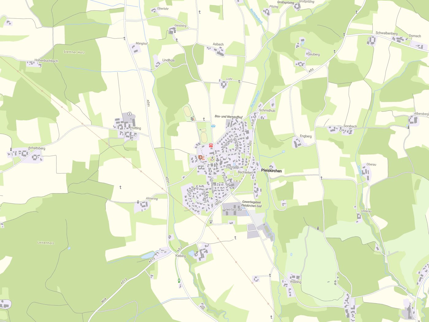 Kartenausschnitt Pleiskirchen mit Gewässern