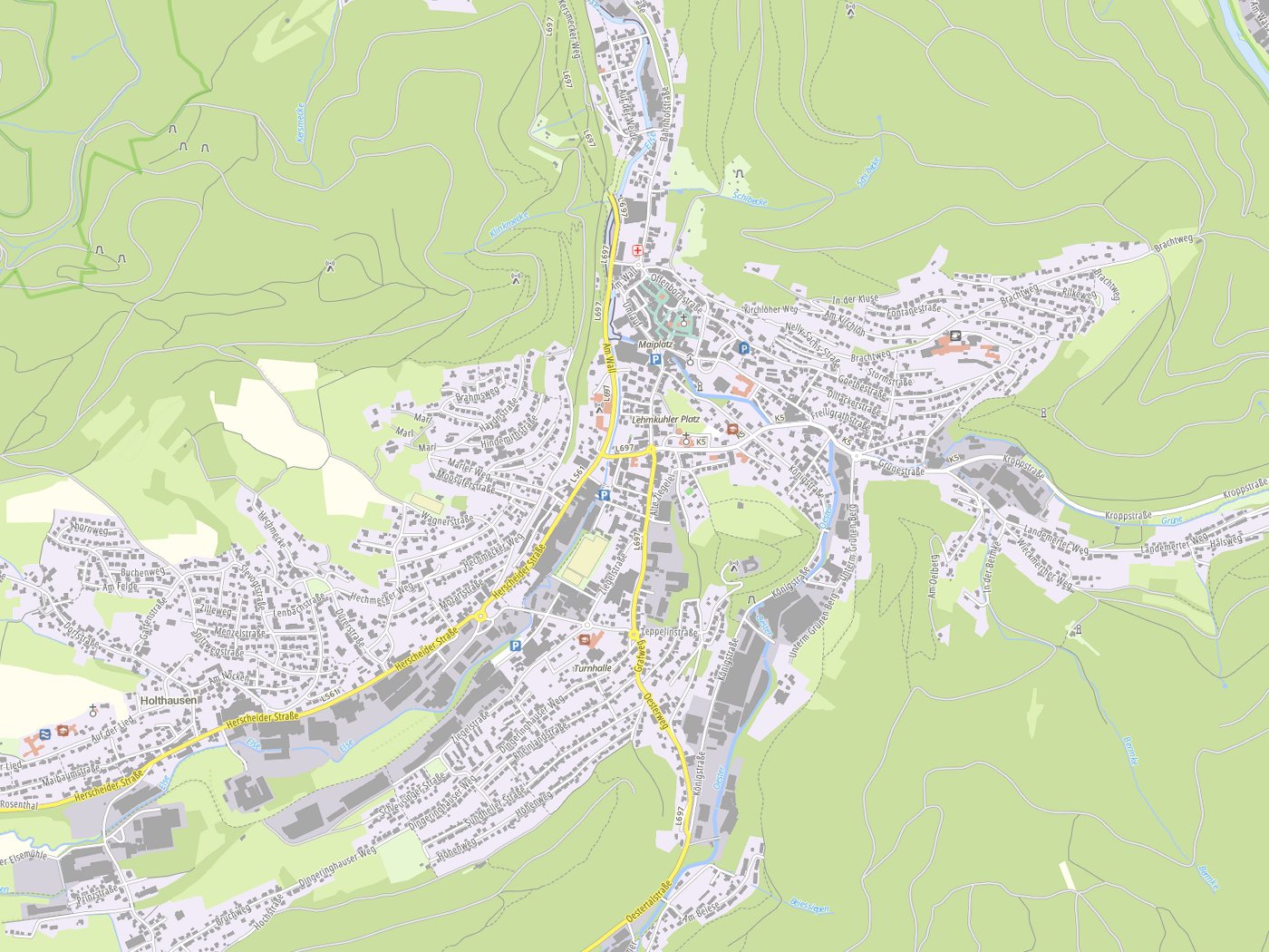 Kartenausschnitt Plettenberg mit Gewässern