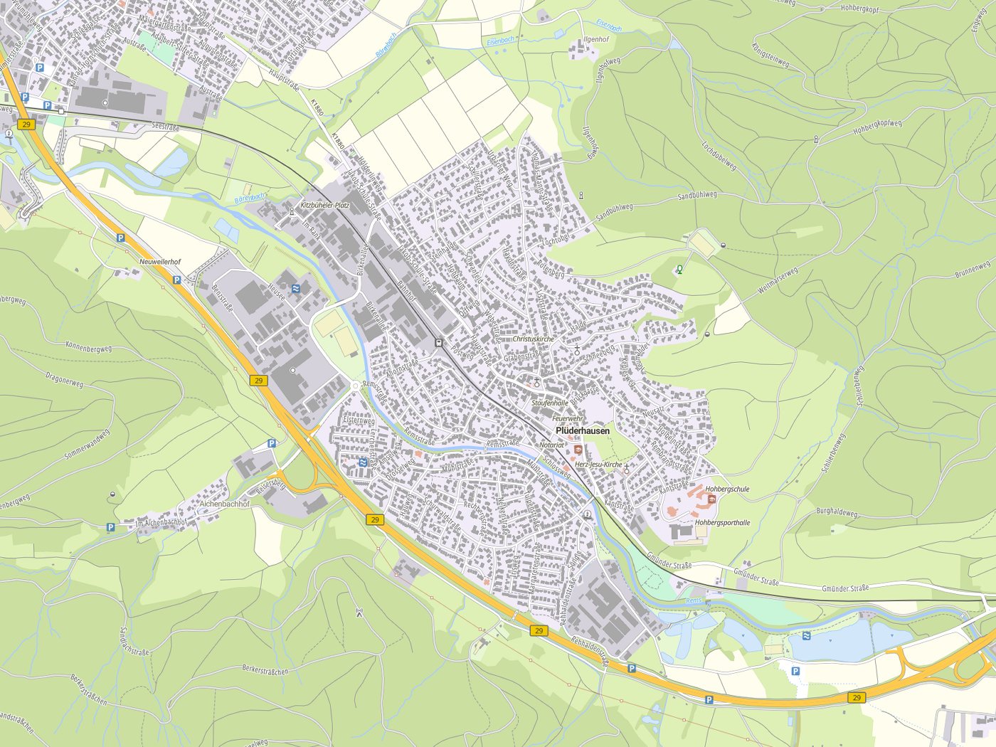Kartenausschnitt Plüderhausen mit Gewässern