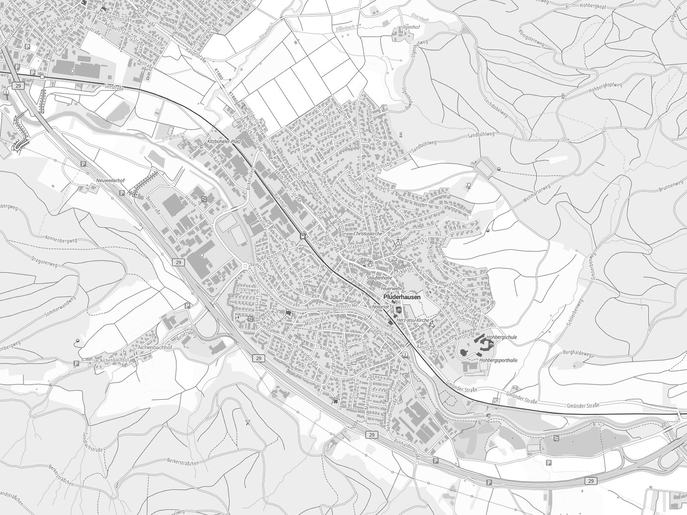 Kartenausschnitt Plüderhausen mit Gewässern