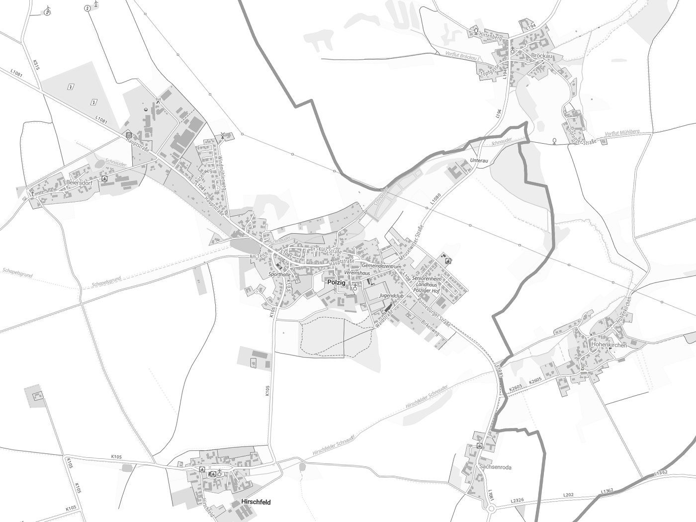 Kartenausschnitt Pölzig mit Gewässern