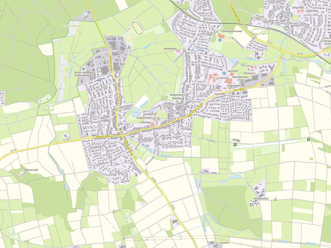 Kartenausschnitt Pohlheim mit Gewässern