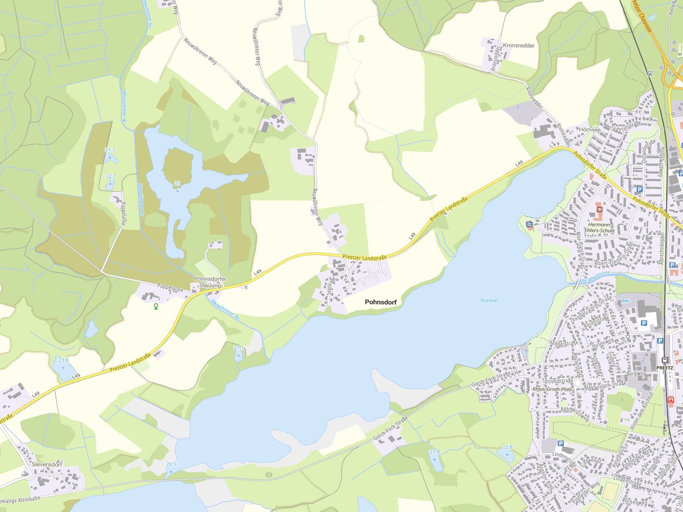 Kartenausschnitt Pohnsdorf mit Gewässern
