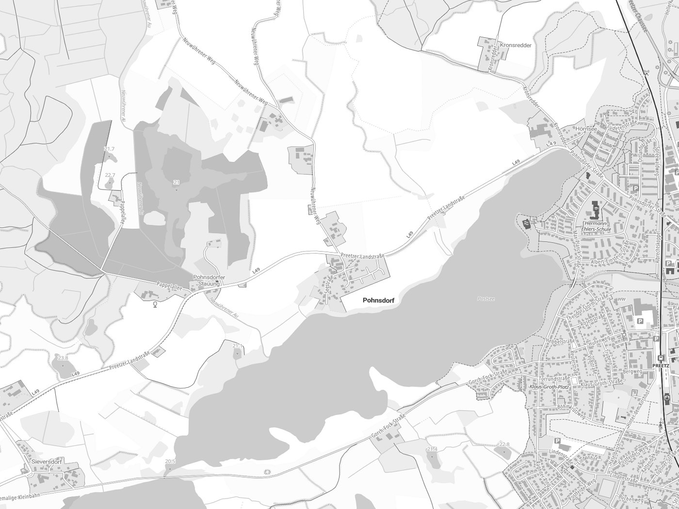Kartenausschnitt Pohnsdorf mit Gewässern
